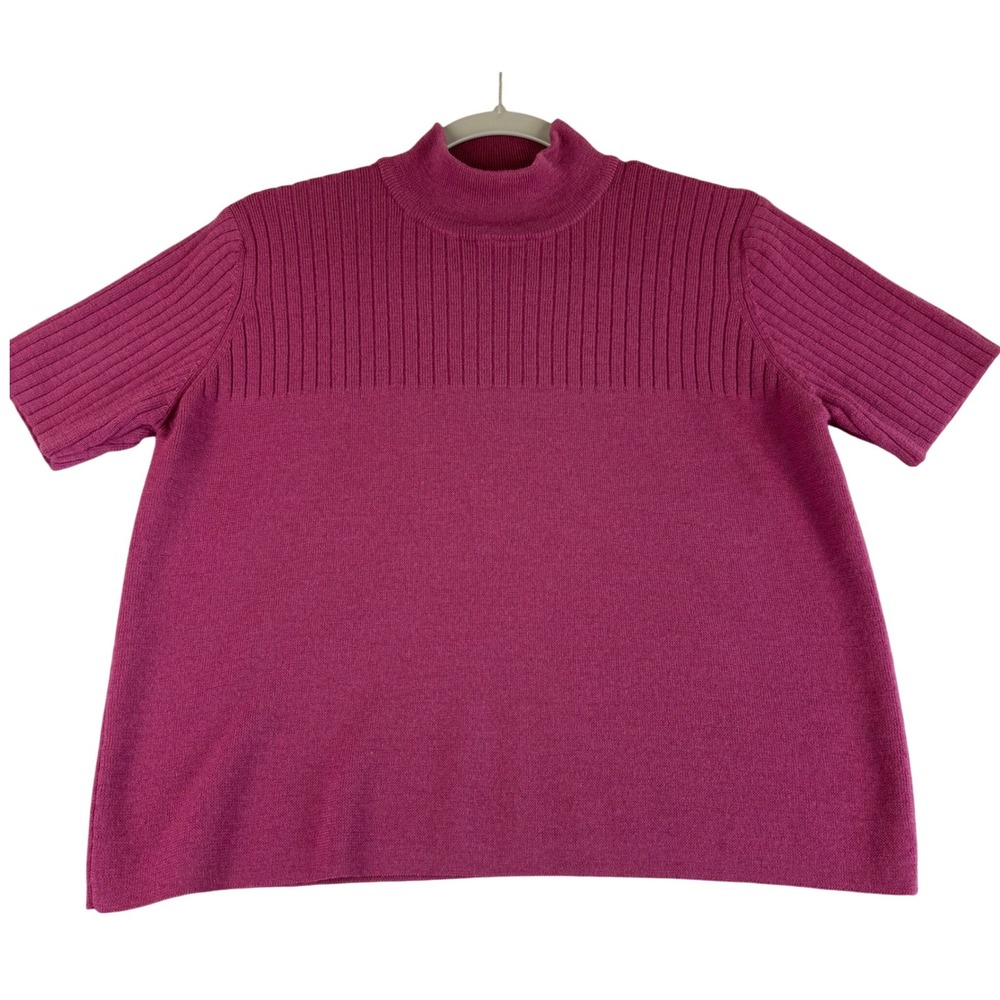 Vintage‎ Nordstrom 100% Merino Wool Mock Neck Knit Top Women's Large Magenta